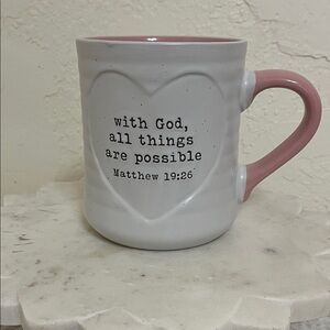 Inspirational Heart Mug with Pink Handle 16 Oz